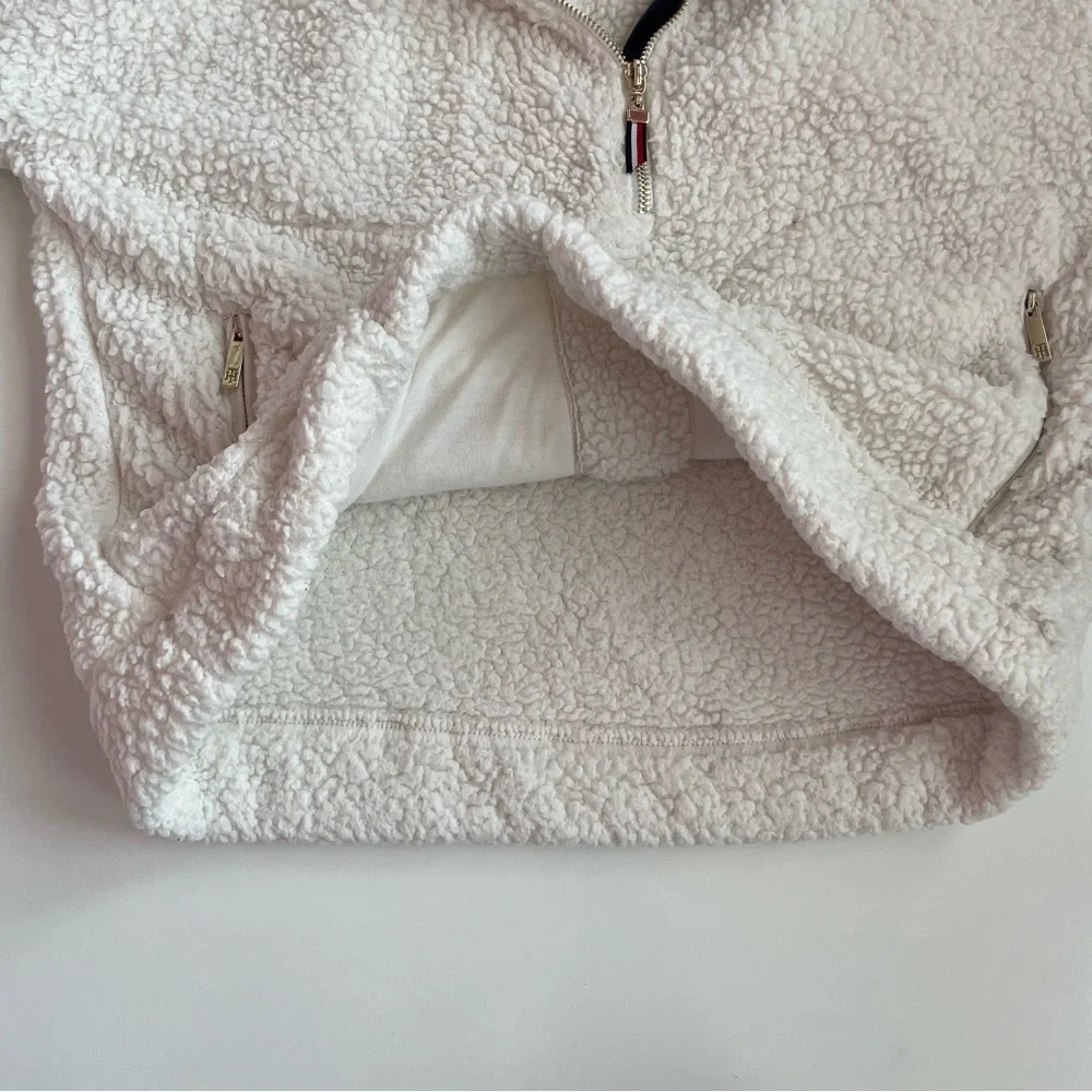 TOMMY HILFIGER Teddy Plush Sherpa Cream Fleece Quarter Zip Pullover Size Small - Picture 9 of 12